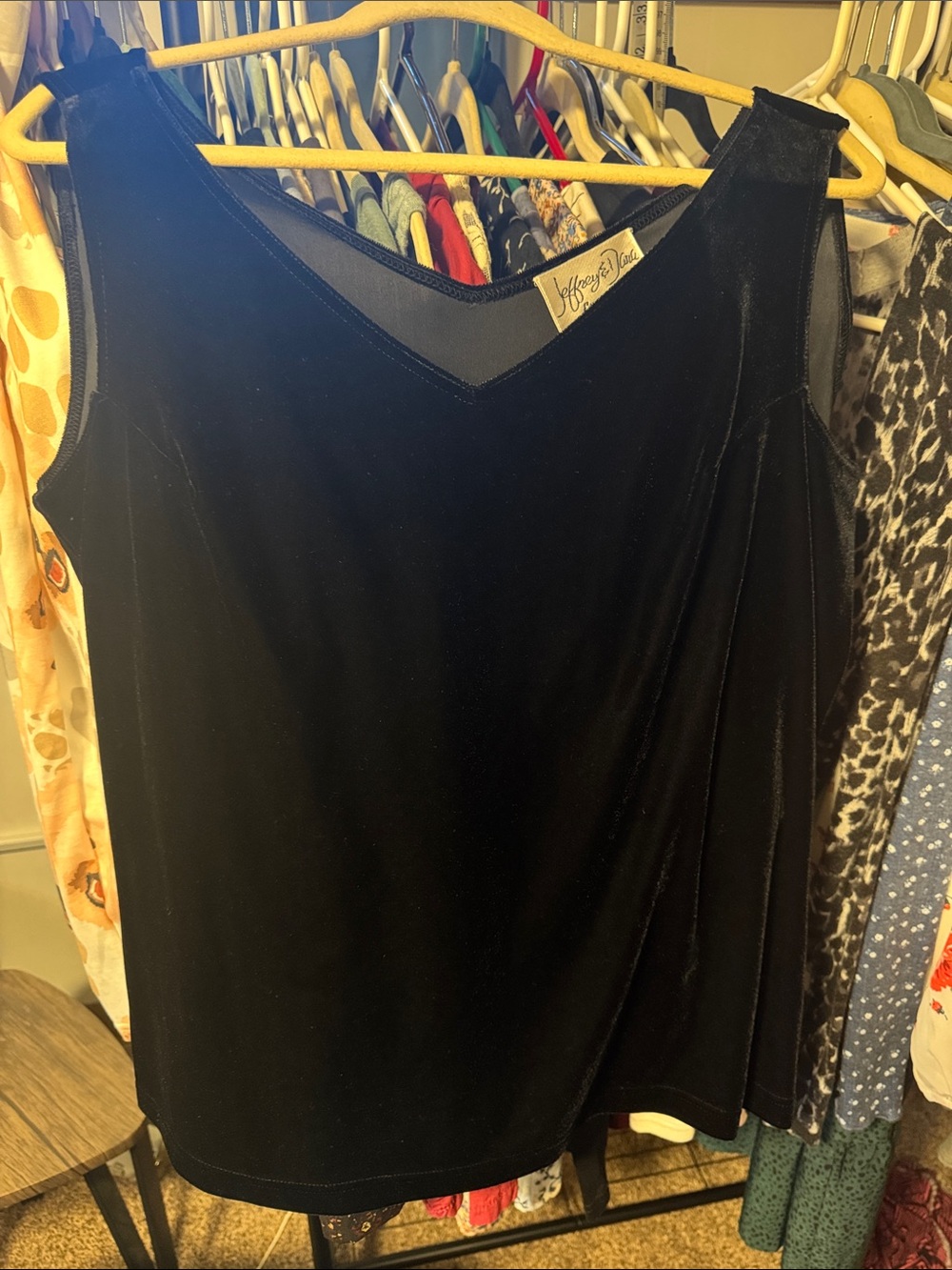 Vintage Jeffrey & Dara Black Velvet Sleeveless V-Neck Top